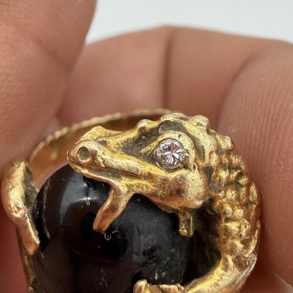 Vtg 14k Yellow Gold Serpent Ring Alligator Dragon Diamond Eye 10.89gr 10.89 Gr - Picture 8 of 16